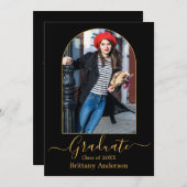 Moderne Arch Gold Calligraphy Graduation Party Kaart (Voorkant / Achterkant)