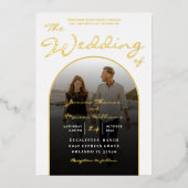 Moderne Arch Gold Foil Script & Photo Wedding Foli Folie Uitnodiging (Voorkant)