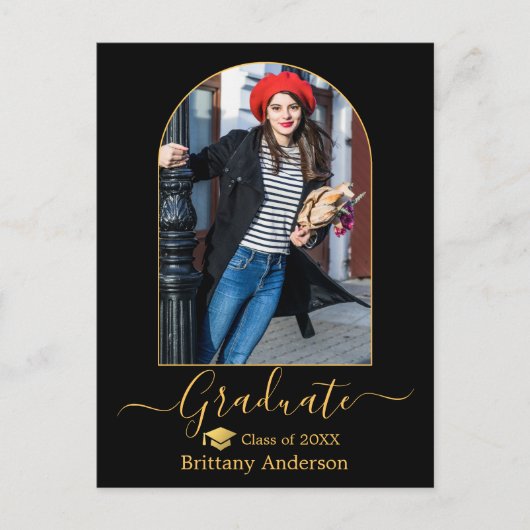 Moderne Arch Gold Pet Calligrafie Foto Afstuderen Briefkaart (Voorkant)