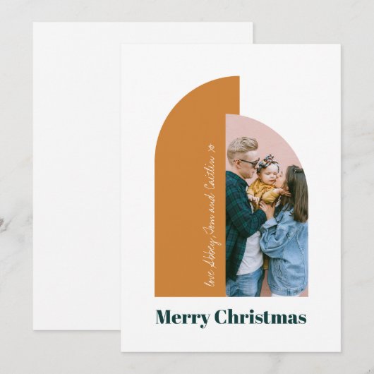 Moderne Arch Goud Prettig Kerstfeest Familie Foto Feestdagenkaart (Voorkant / Achterkant)