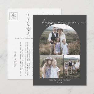 Moderne Arch   Grauwe fotocollagefamilie, nieuwe j Feestdagenkaart