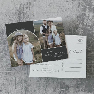 Moderne Arch   Gray 3 Familie Foto's Nieuwjaar Feestdagenkaart