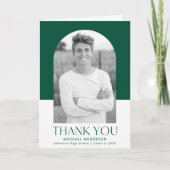 Moderne Arch Green Color Block Photo Afstuderen Bedankkaart (Voorkant)