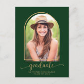 Moderne Arch Green Gold Photo Graduparty Aankondigingskaart (Voorkant)