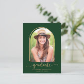 Moderne Arch Green Gold Photo Graduparty Aankondigingskaart (Staand voorkant)