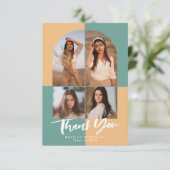Moderne Arch Green Peachy Yellow 4 Foto Afstuderen Bedankkaart (Staand voorkant)