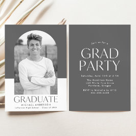 Moderne Arch Grey Color Block Graduparty Kaart