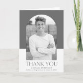 Moderne Arch Grey Color Block Photo Afstuderen Bedankkaart (Voorkant)