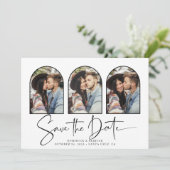 Moderne Arch Handgeschreven Save the Date 3 Photo (Staand voorkant)