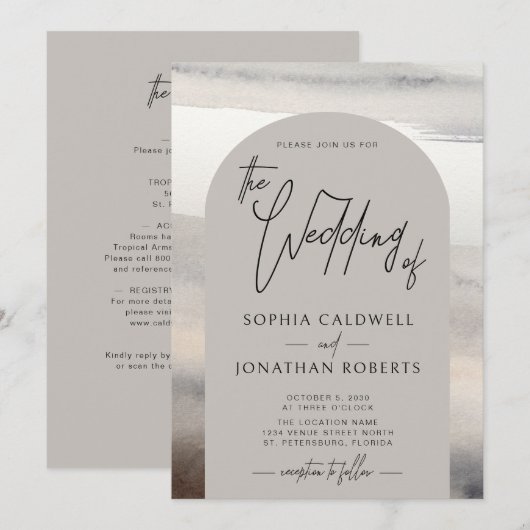 Moderne Arch Handgeschreven Script Earth Tones Wed Kaart (Voorkant / Achterkant)