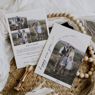 Moderne Arch Happy Nieuwjaar Foto Jaar in Review H Feestdagenkaart