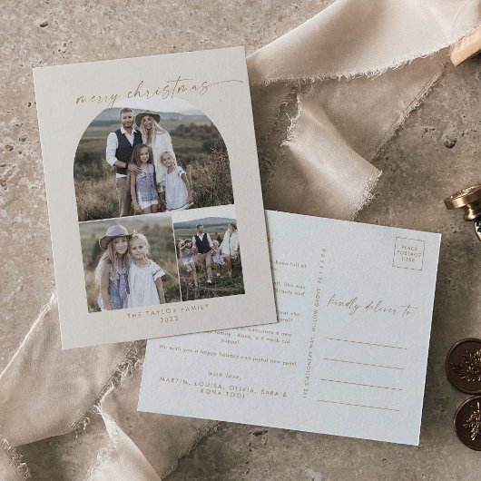Moderne Arch | Kerst van de Cream Photo Collage Feestdagenkaart
