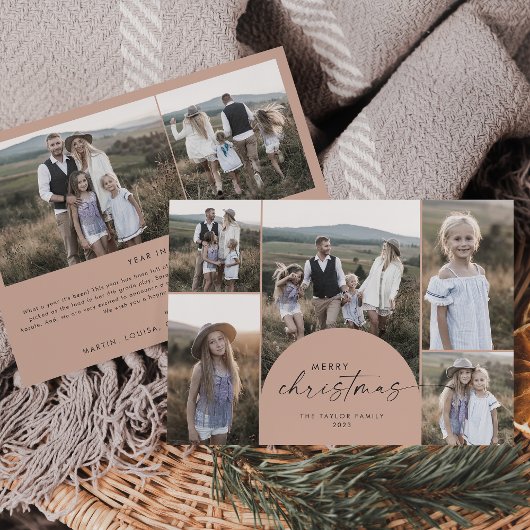 Moderne Arch | Kerst van de zalm Multi-Fotoserie Feestdagenkaart