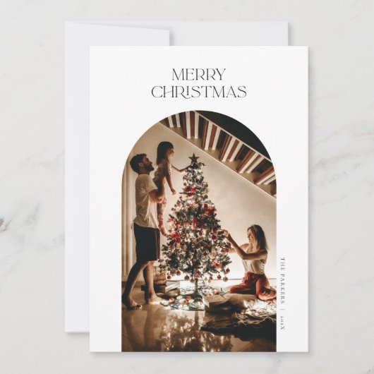 Moderne Arch-kerstkaart in wit Kaart (Voorkant)