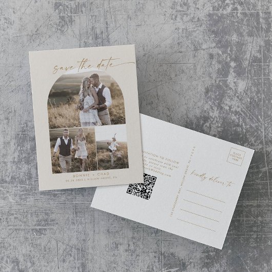 Moderne Arch | Keuze van de Foto van Cream QR spar Uitnodiging Briefkaart