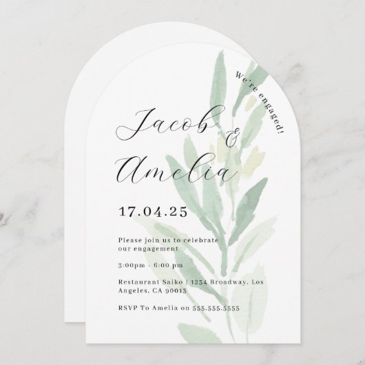 Moderne Arch Leaf Engagement Party Kaart (Voorkant / Achterkant)