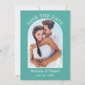 Moderne Arch Lijst Foto Blauwgroen Save The Date (Voorkant)