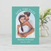 Moderne Arch Lijst Foto Blauwgroen Save The Date (Staand voorkant)