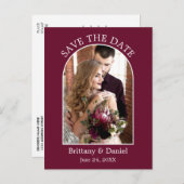 Moderne Arch Lijst Foto Burgundy Save the Date Briefkaart (Voorkant / Achterkant)