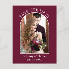 Moderne Arch Lijst Foto Burgundy Save the Date Briefkaart