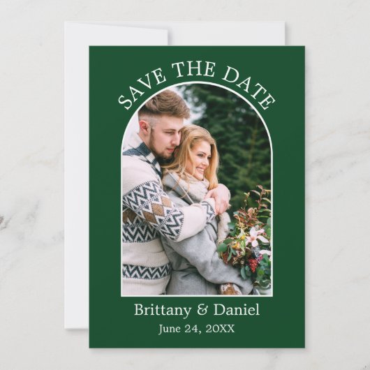 Moderne Arch Lijst Foto groen Save The Date (Voorkant)