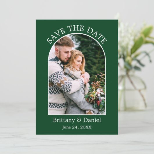 Moderne Arch Lijst Foto groen Save The Date (Staand voorkant)