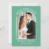 Moderne Arch Lijst Foto Neo Mint Green Save The Date (Voorkant)