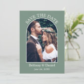Moderne Arch Lijst Foto Sage Green Save The Date (Staand voorkant)