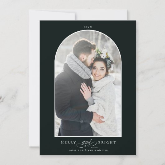 Moderne Arch Lijst Merry en Bright Photo Green Feestdagenkaart (Voorkant)