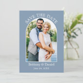 Moderne Arch Lijst Photo Dusty Blue Save The Date (Staand voorkant)