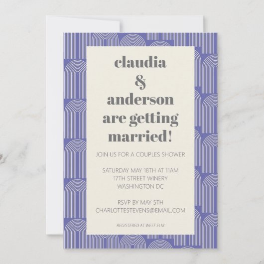 Moderne Arch Line Art | Periwinkle Couples Shower Kaart (Voorkant)