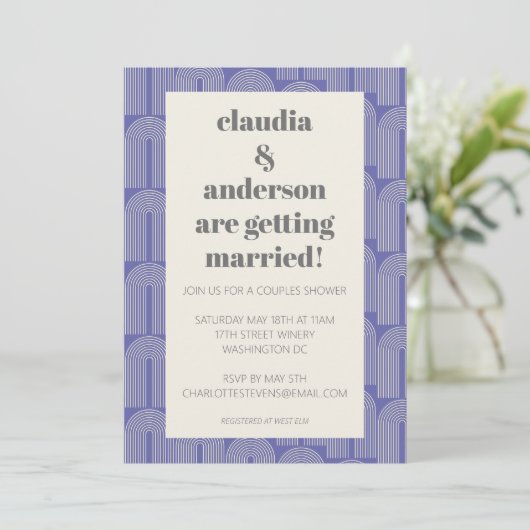Moderne Arch Line Art | Periwinkle Couples Shower Kaart (Staand voorkant)