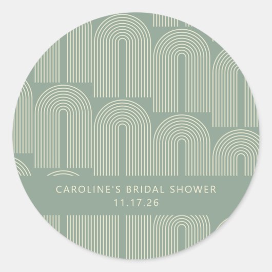 Moderne Arch Line Art Sage Custom Vrijgezellenfees Ronde Sticker (Voorkant)
