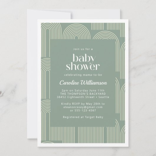 Moderne Arch Line Art Sage Green Baby shower Kaart (Voorkant)