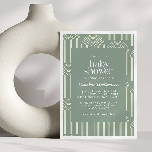 Moderne Arch Line Art Sage Green Baby shower Kaart