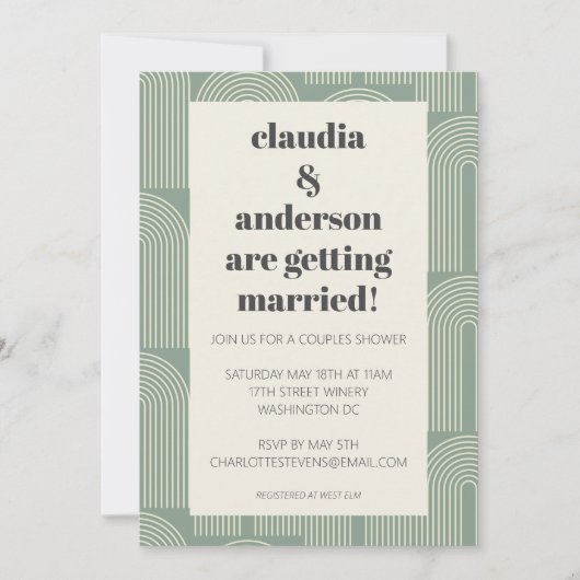 Moderne Arch Line Art | Sage Green Couples Shower Kaart (Voorkant)