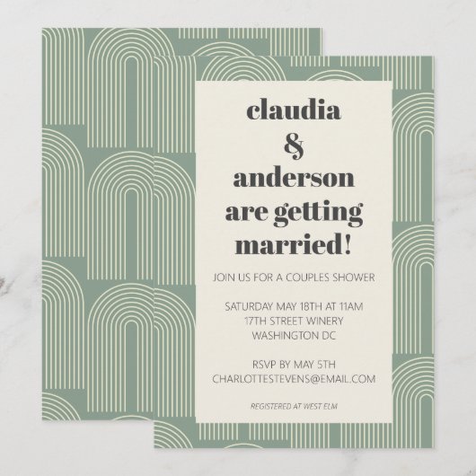 Moderne Arch Line Art | Sage Green Couples Shower Kaart (Voorkant / Achterkant)