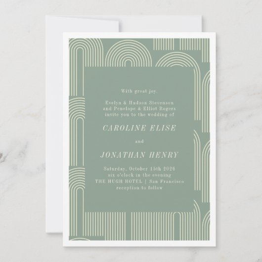 Moderne Arch Line Art Sage Green Formal Wedding Kaart (Voorkant)