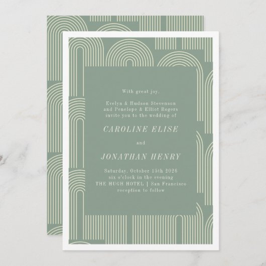 Moderne Arch Line Art Sage Green Formal Wedding Kaart (Voorkant / Achterkant)