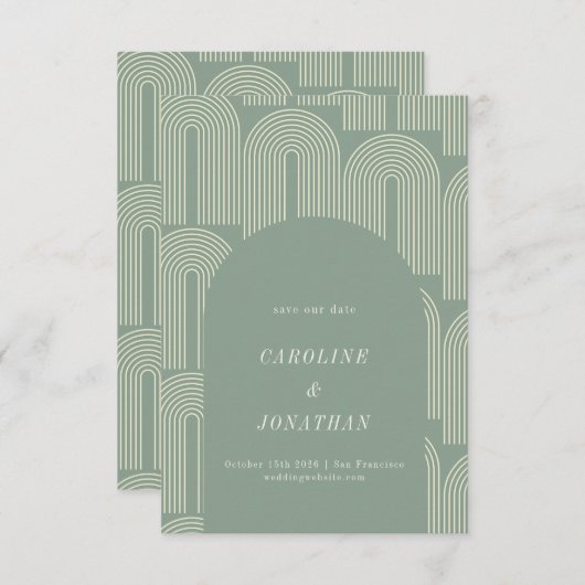 Moderne Arch Line Art Sage Green Formal Wedding Save The Date (Voorkant / Achterkant)