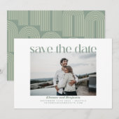 Moderne Arch Line Art Sage Green Photo Wedding Save The Date (Voorkant / Achterkant)