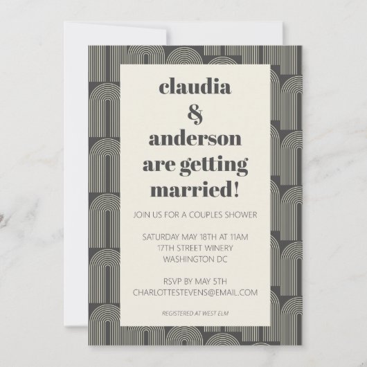 Moderne Arch Line Art | Zwarte Gray Couples Shower Kaart (Voorkant)