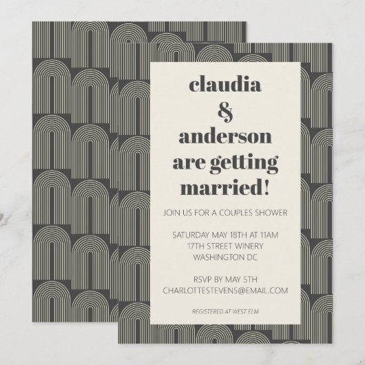 Moderne Arch Line Art | Zwarte Gray Couples Shower Kaart (Voorkant / Achterkant)