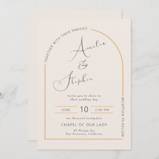 Moderne Arch met echte Folie bruiloft-uitnodiginge Kaart (Voorkant / Achterkant)