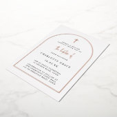 Moderne Arch Minimalist Baptisme Real Roos Gold Folie Uitnodiging (Gedraaid)