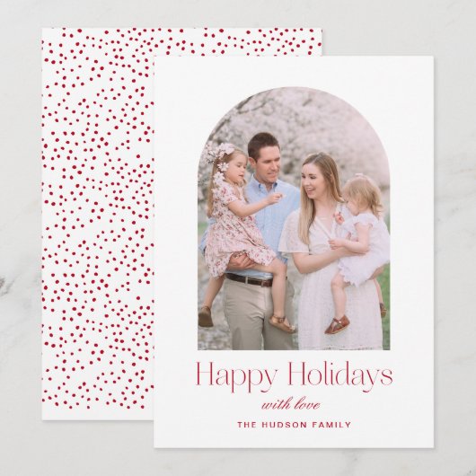 Moderne Arch Minimalist Red Happy Feestdagenkaart (Voorkant / Achterkant)