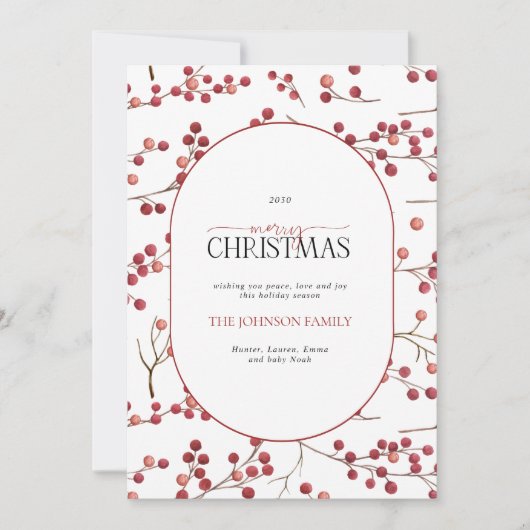 Moderne Arch Natural Red Berry Merry kerst Holi Feestdagenkaart (Voorkant)