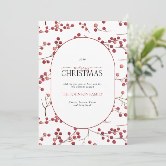 Moderne Arch Natural Red Berry Merry kerst Holi Feestdagenkaart (Staand voorkant)