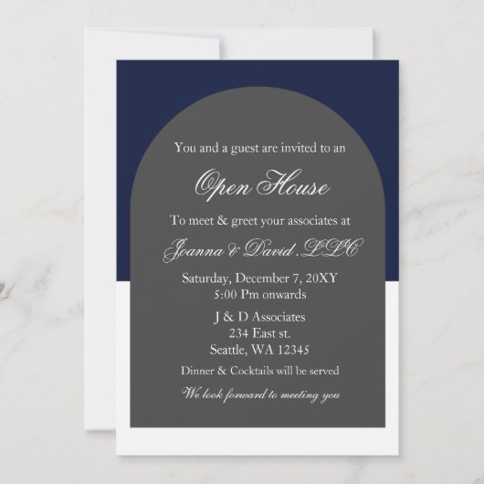 Moderne Arch Navy Business Corporate Party Kaart (Voorkant)
