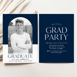 Moderne Arch Navy Colour Block Graduparty Kaart
